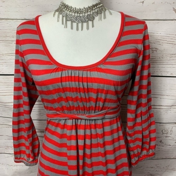 NWOT Roxy Red & Gray Striped Dress Medium - Picture 2 of 5